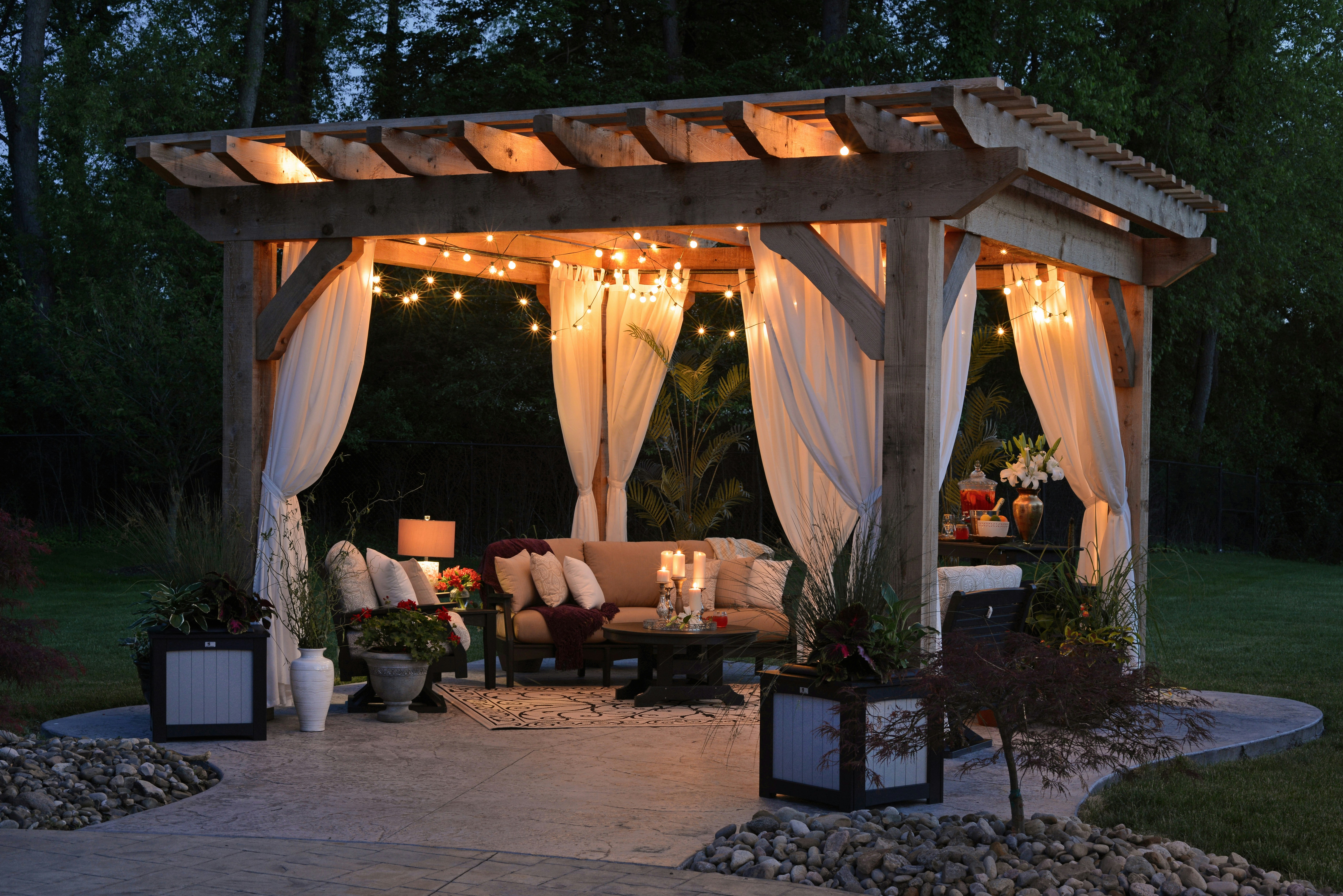 Pergola with string lights